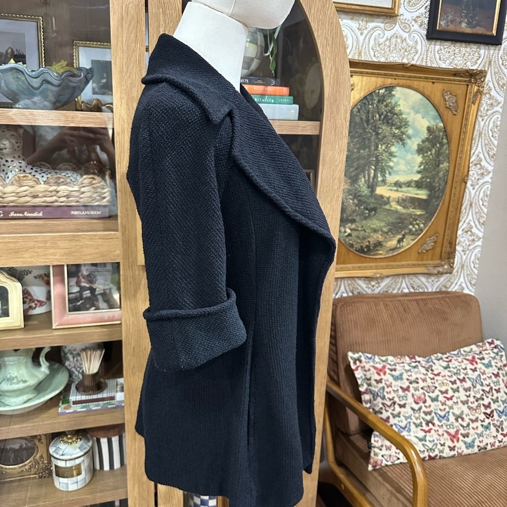 St John Black Textured Knit Open Cardigan Jacket Size 4 - Picture 3 of 12